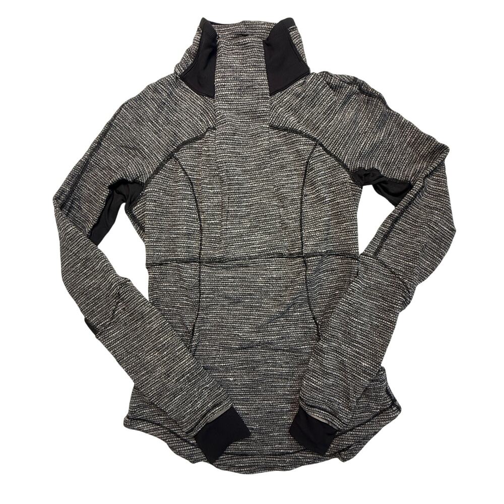 Lululemon Base Runner Half-Zip Sweater Gray & Black Herringbone Size 4